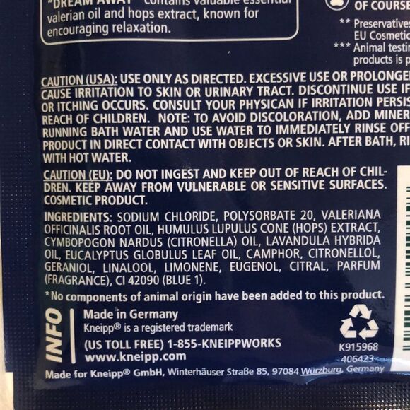 Kneipp Mineral Bath Salt Dream Away Valerian Hops 2.1 Oz New in Package - Picture 8 of 10